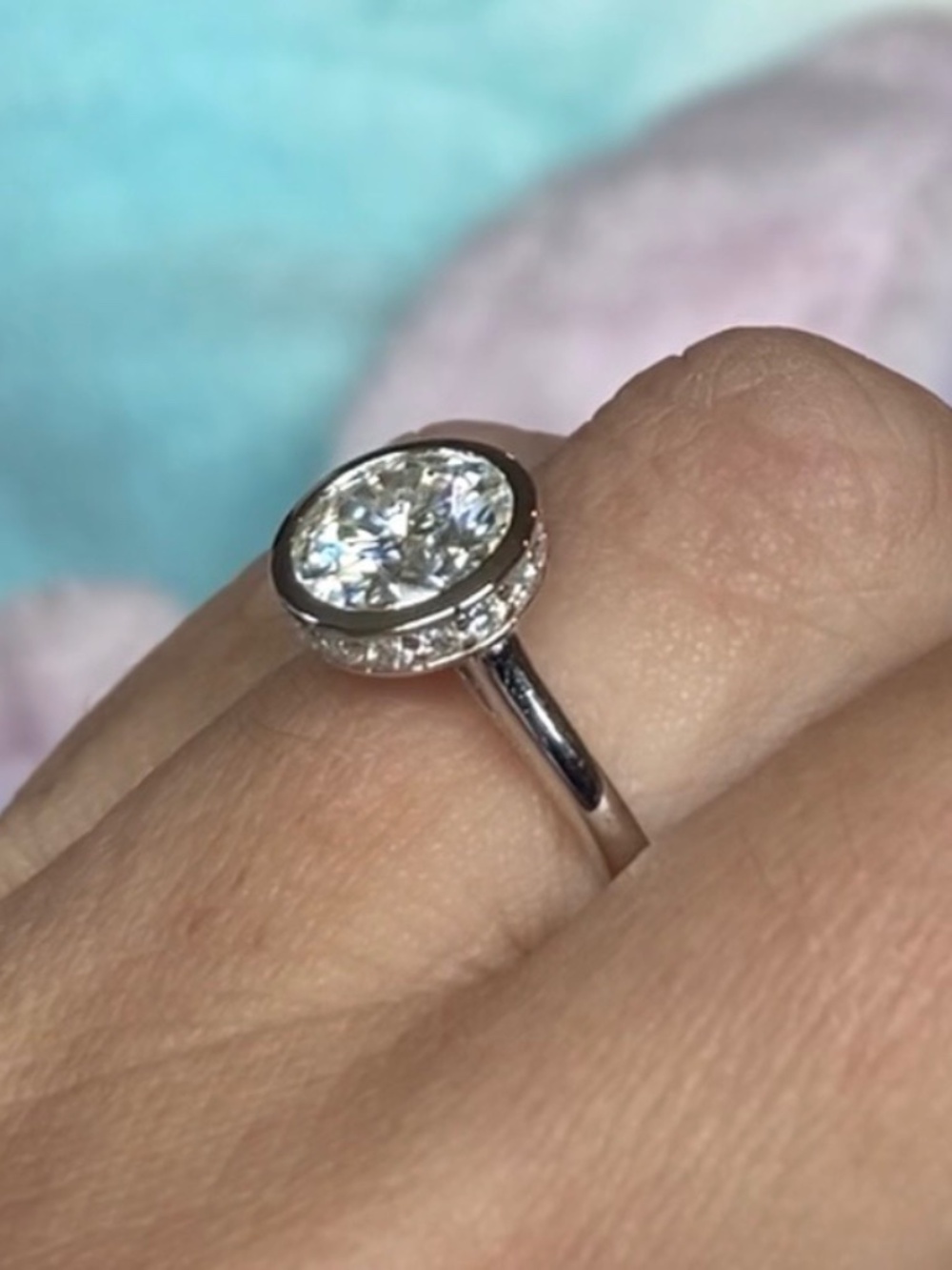 3ct Lab Diamond Ring Bezel set in Silver